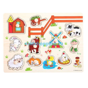 🧩 Puzzle din Lemn „Viața la Fermă” – Jucărie Educativă pentru Copii