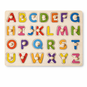 🧩 Puzzle din Lemn cu Alfabet – Litere Colorate A–Z cu Butoane