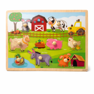 Puzzle din lemn cu animale de la fermă – jucărie educativă pentru copii incastro