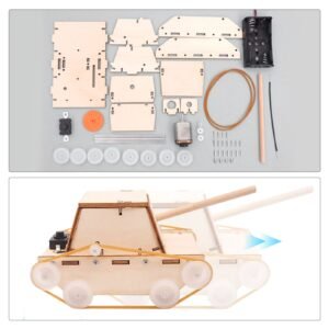 Kit Tanc DIY din Lemn – Set Educațional STEM cu Motor și Șenile