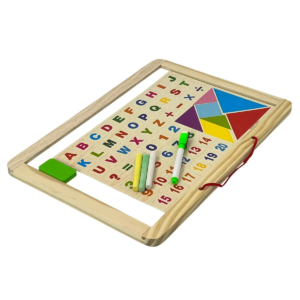 🧠 Tablă Educativă Magnetică din Lemn – Alfabet, Cifre, Forme Geometrice & Marker , Creta