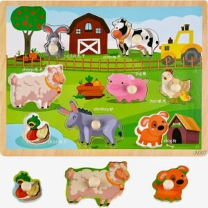 Puzzle din lemn cu animale de la fermă – jucărie educativă pentru copii incastro