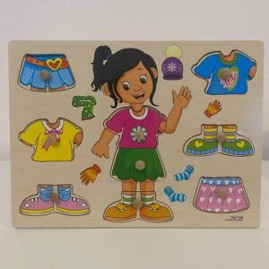 🧩 Puzzle din Lemn „Îmbracă Fetița” – Joc Educativ pentru Copii